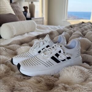 adidas White Kids Sneakers with Black Stripes NWOT